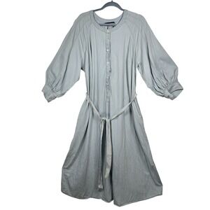 Lane Bryant Dress Woman 18 Chambray Denim Button Front Belted Balloon Sleeve